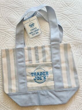 Trader Joe's Light Blue & Cream Striped Canvas Tote Bag